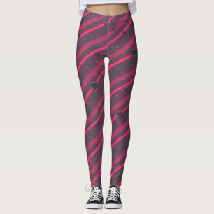Lila- und rosafarbene Linien und Herzen Leggings