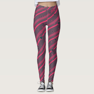 Lila- und rosafarbene Linien und Herzen Leggings
