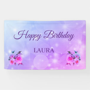 Lila und rosafarbene Rosen Personalisierter Glückw Banner