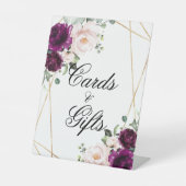 Lila und rosafarbene Rosenduschkarten und Geschenk Sockelschild (Vorderseite)