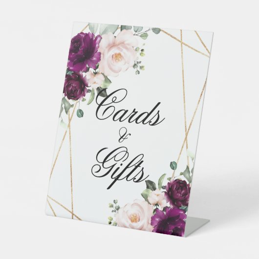 Lila und rosafarbene Rosenduschkarten und Geschenk Sockelschild (Vorderseite)