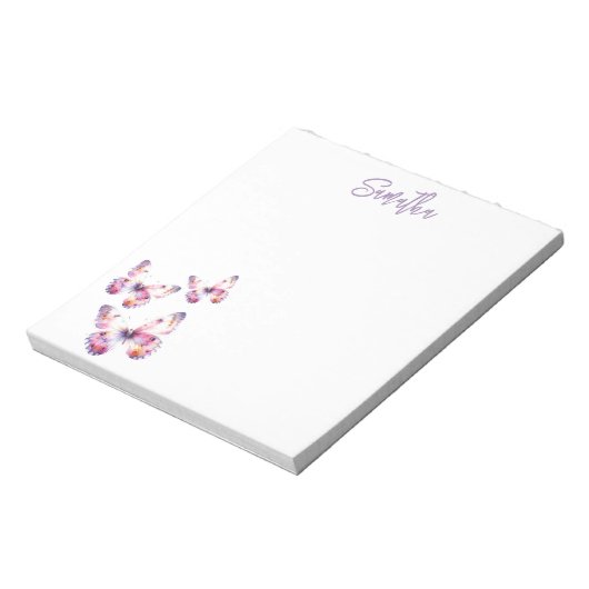 Lila- und rosafarbene Schmetterlinge für benutzerd Notizblock (Rotiert)