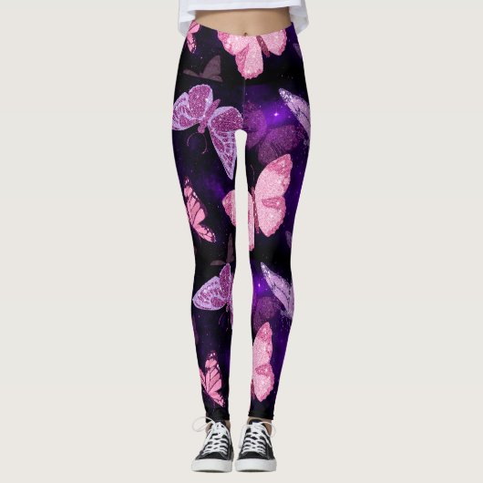Lila und rosafarbene SchmetterlingsLeggings Leggings (Vorderseite)