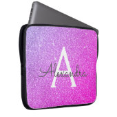 Lila und rosafarbener Glitzer und Monogramm Laptopschutzhülle (Vorne Rechts)