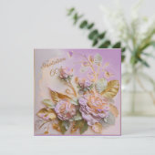 Lila und Rose Gold Skulpturierte Rose 60. Save The Date (Stehend Vorderseite)