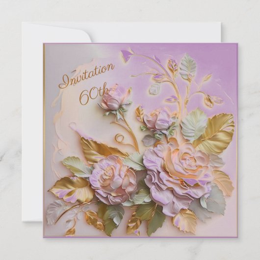 Lila und Rose Gold Skulpturierte Rose 60. Save The Date (Vorderseite)