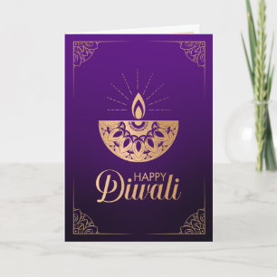 Lila und Rose Goldverzierung Happy Diwali Card Karte