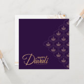 Lila und Rose Goldverzierung Happy Diwali Card Karte (Vorderseite/Rückseite Beispiel)