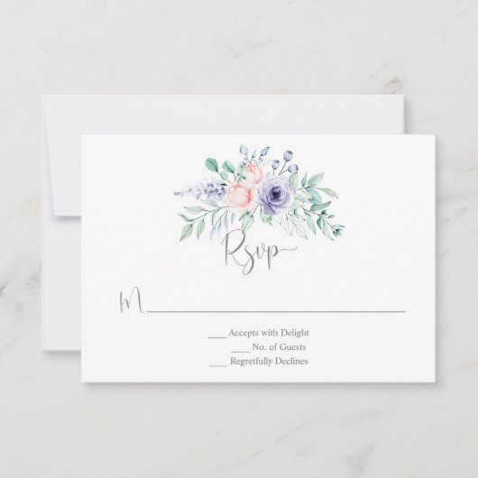 Lila und rot-grüne Aquarellfarben Rose RSVP Karte (Vorderseite)