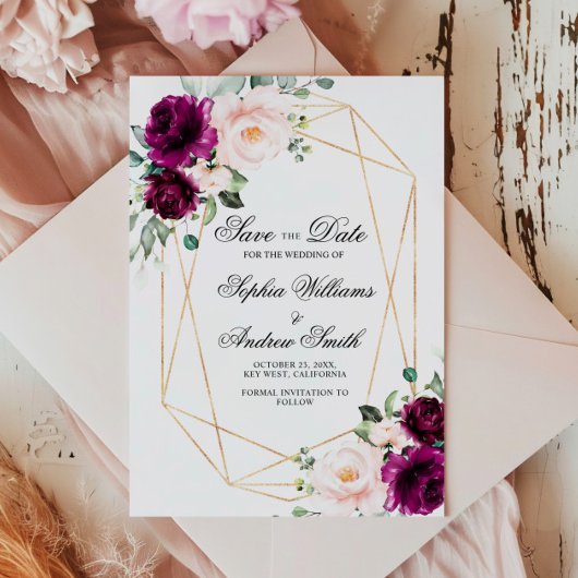 Lila und rot Rosa Save the Date Einladung