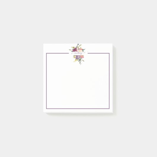 Lila und rote Aquarellblumen personalisiert Post-it Klebezettel (Vorderseite)