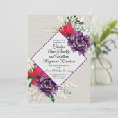 Lila und rote Blumen mit Pampas-Gras-Hochzeit Einladung (Stehend Vorderseite)