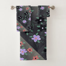 Lila und rote Flora Badhandtuch Set