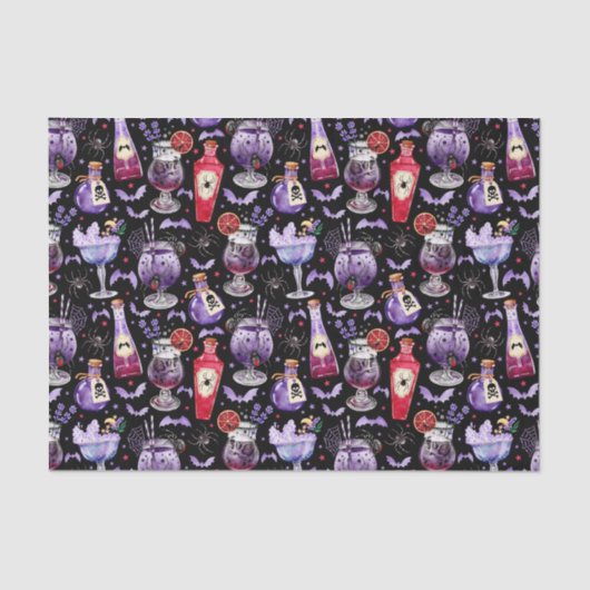 Lila und rote Halloween-Cocktails und -Tränke Seidenpapier (Vorderseite)