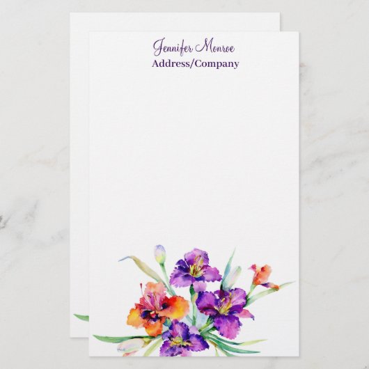 Lila und rote Iris personalisiert Briefpapier (Vorne/Hinten)
