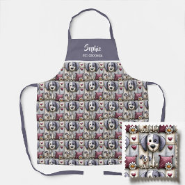 Lila und rote Patchwork-Hund-Muster-Tierpfleger Schürze