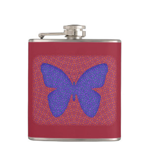 Lila und rote Schmetterlinge Flachmann