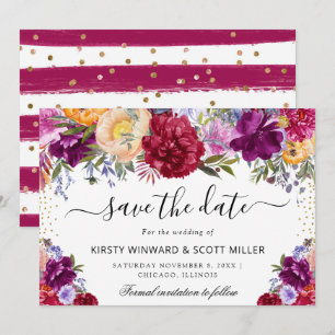 Lila und rote Sommerblumen Hochzeit Save The Date