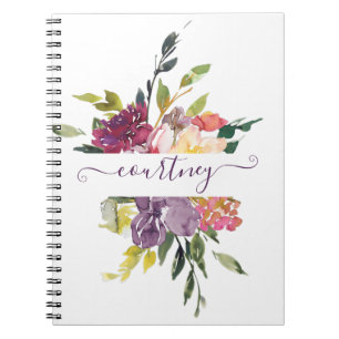 Lila und rote Wasserfarbe floral personalisiert Notizblock