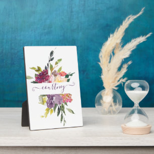 Lila und rote Wasserfarbe florale personalisiert Fotoplatte