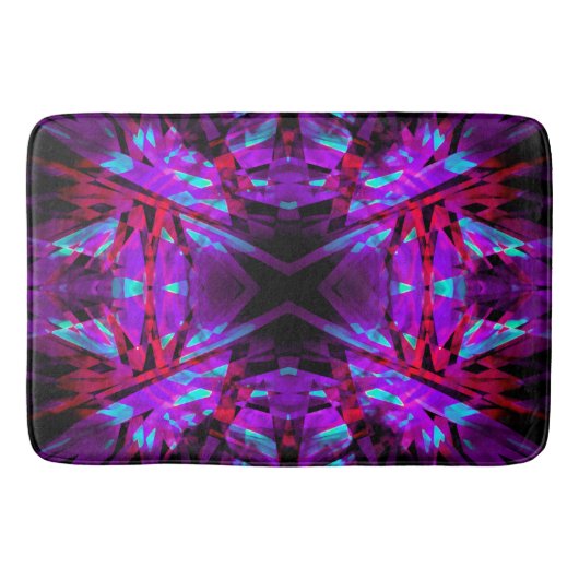 Lila und rotes Kaleidoskopmuster Badematte (Vorderseite)