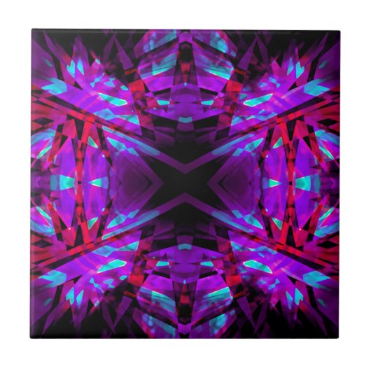 Lila und rotes Kaleidoskopmuster Fliese (Vorderseite)