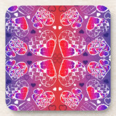Lila und rotes, romantisches Herzmuster Getränkeuntersetzer (Vorderseite)