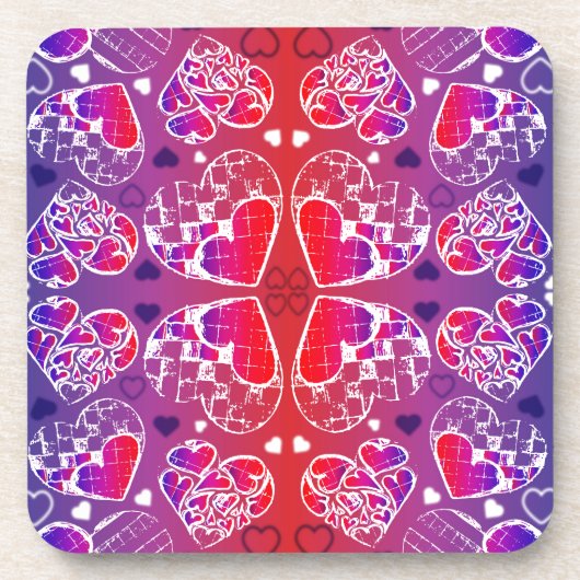 Lila und rotes, romantisches Herzmuster Getränkeuntersetzer (Vorderseite)