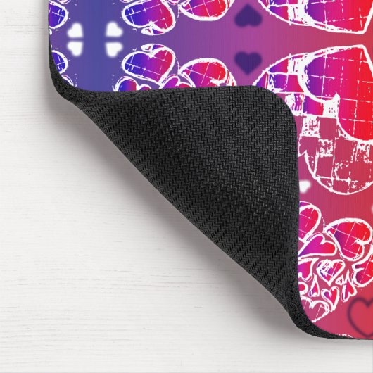 Lila und rotes, romantisches Herzmuster Mousepad (Ecke)