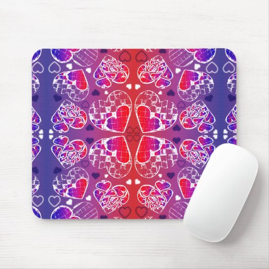 Lila und rotes, romantisches Herzmuster Mousepad (Mit Mouse)