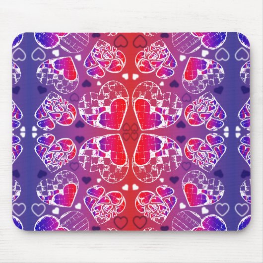 Lila und rotes, romantisches Herzmuster Mousepad (Vorne)