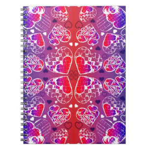 Lila und rotes, romantisches Herzmuster Notizblock