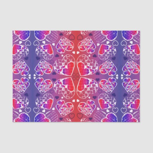 Lila und rotes, romantisches Herzmuster Seidenpapier (Vorderseite)