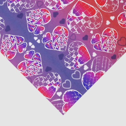 Lila und rotes, romantisches Herzmuster Seidenpapier (Ausschnitt)