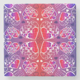Lila und rotes, romantisches Herzmuster Steinuntersetzer