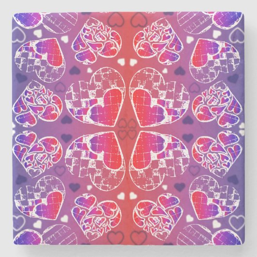 Lila und rotes, romantisches Herzmuster Steinuntersetzer (Vorderseite)