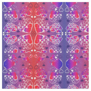 Lila und rotes, romantisches Herzmuster Stoff