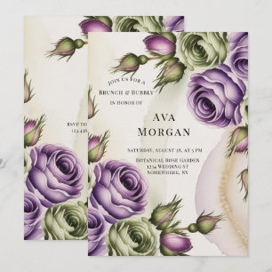 Lila und Salbeigrüne Rosen Brunch & Sekt Einladung