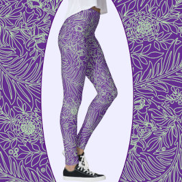 Lila und sanfte Grüne Elegante Weinkultur und Erde Leggings