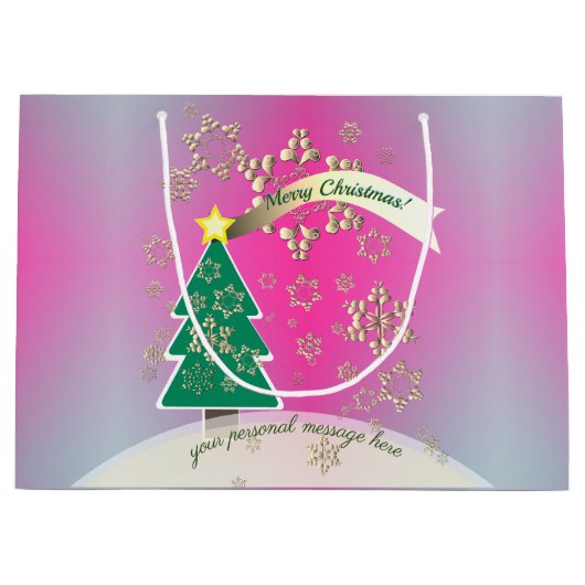 Lila und schneebedeckte Bronze"Frohe Weihnachten" Große Geschenktüte (Vorderseite)