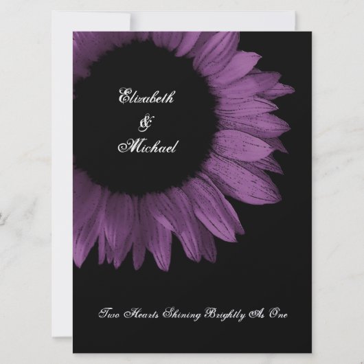 Lila und schwarz gefärbte Sonnenblumenhochzeit Einladung (Rückseite)