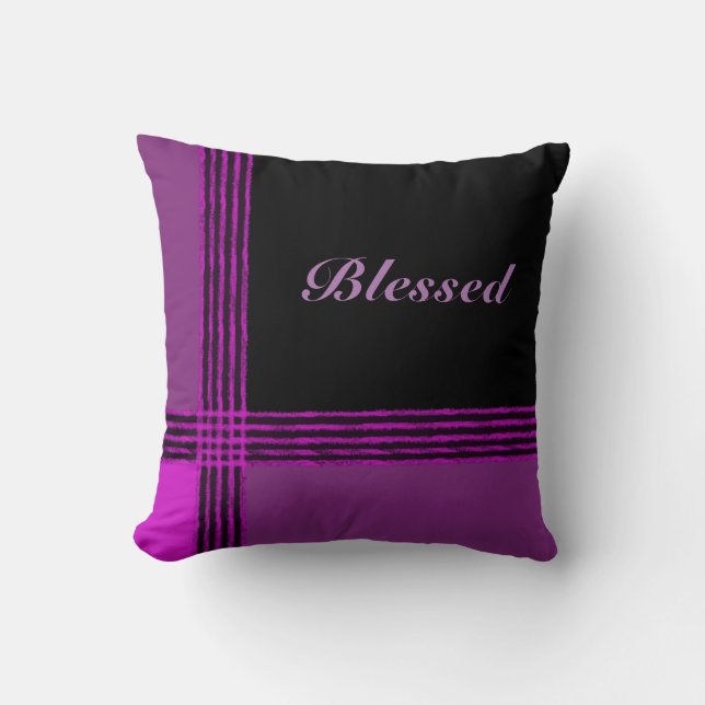 Lila und schwarz gesegnetes Kopfkissen Kissen (Vorderseite)