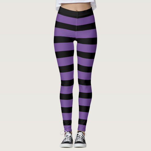 Lila und schwarz gestreifte Leggings (Vorderseite)