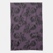 Lila und schwarz-gotisches Blumenmuster Halloween Geschirrtuch (Vertikal)