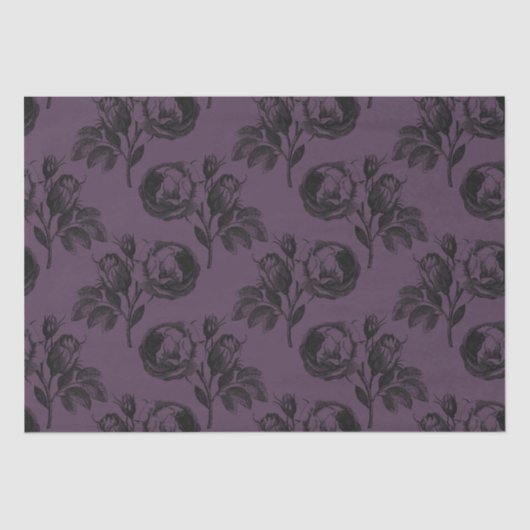 Lila und schwarz-gotisches Blumenmuster Halloween Seidenpapier (Vorderseite)