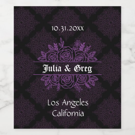 Lila und schwarz-gotisches Hochzeitsweinetikett Weinetikett (Einzelnes Label)