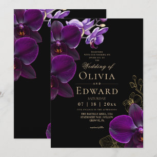 Lila und Schwarz⎮Lavendel-Orchideen-Hochzeit Einladung