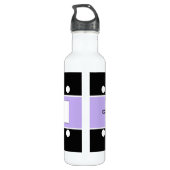 Lila und schwarz mit Punkten und Namen Trinkflasche (Rückseite)