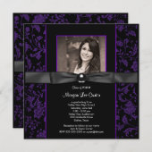 Lila und schwarze Abschluss Einladung (Vorne/Hinten)