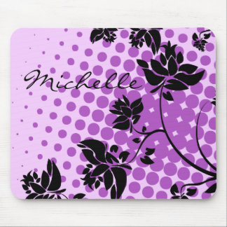 Lila und schwarze abstrakte Blumen Mousepad